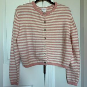Song of Style Pink & White Striped Button-Front Cardigan